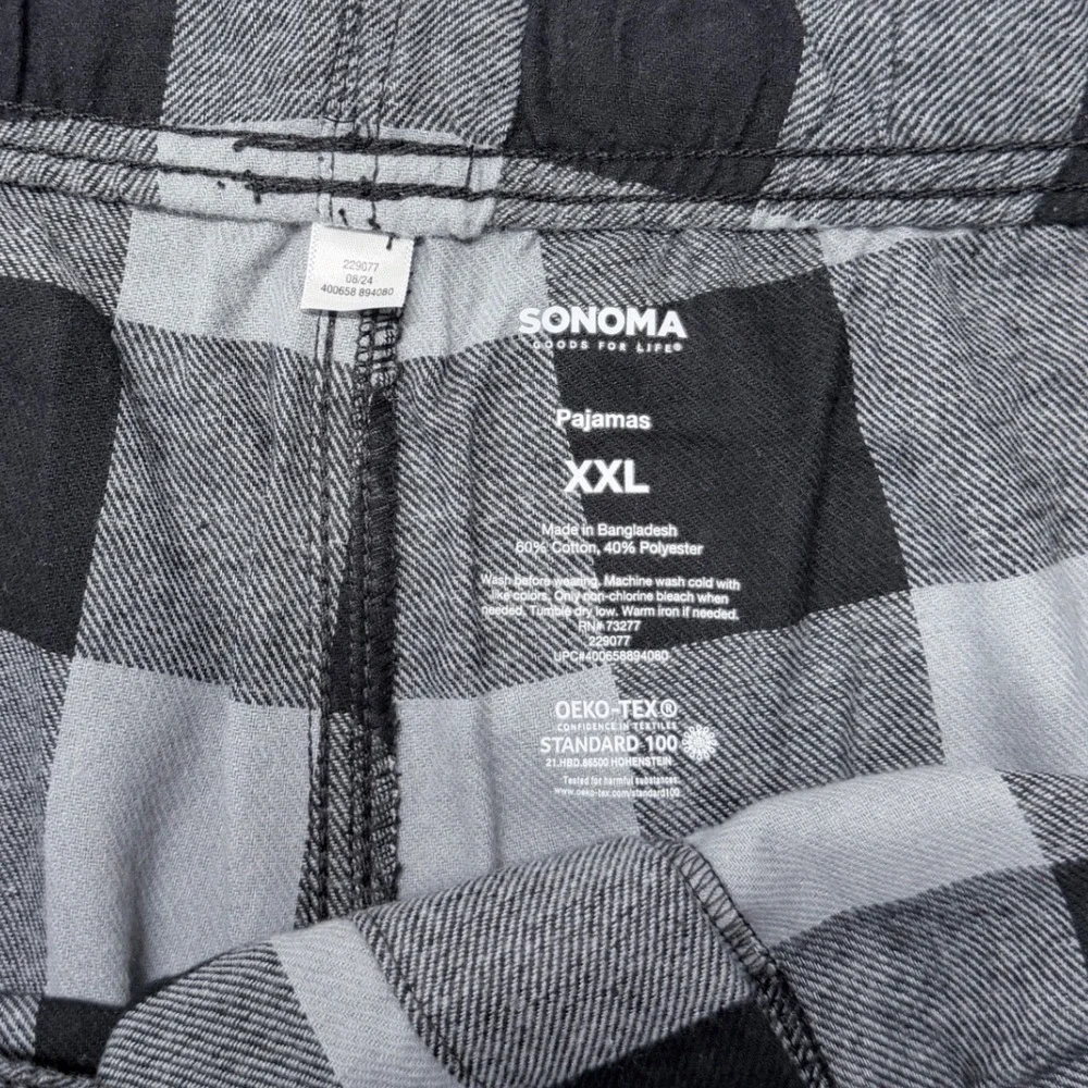 Sonoma Mens XXL Essential Flannel Pajama Pant Grey Black Buffalo Plaid NEW